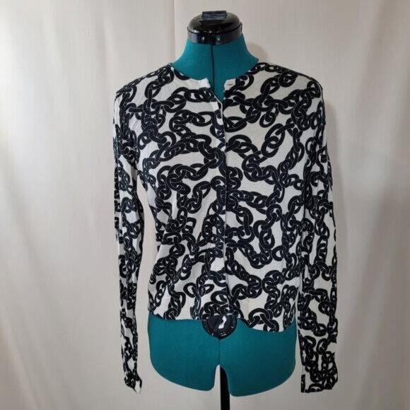 Diane Von Furstenberg Petite Brandy Chain Silk Blend Cardigan - Size Medium - Picture 2 of 10